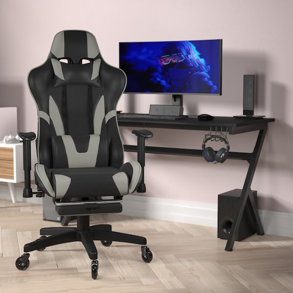 Flash Furniture Gray LeatherSoft Gaming Chair with Roller Wheels CH-187230-GY-RLB-GG - main